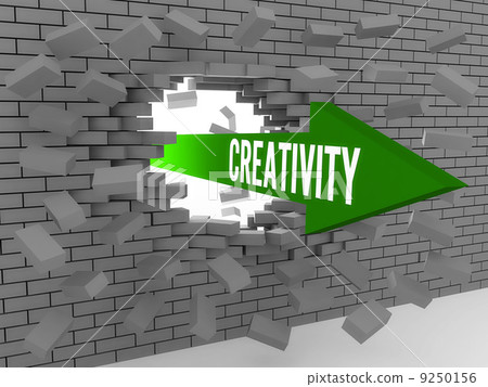 Arrow with word Creativity breaking brick wall. Concept 3D illustration. Arrow with word Creativity breaking brick wall. Concept 3D illustration. 9250156