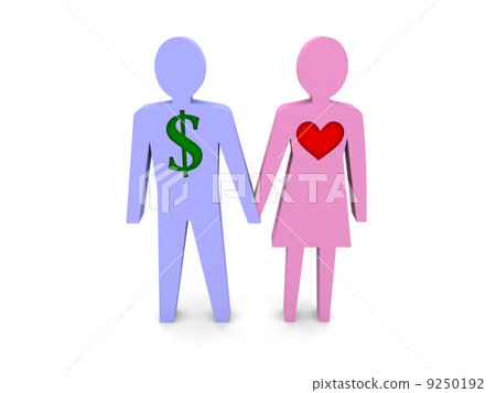 Couple. Man with dollar sign instead of the heart. Concept 3D illustration. 9250192