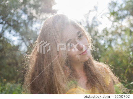 Pretty blonde outdoors. Colorized image 9250702