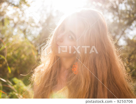 Pretty blonde outdoors. Colorized image 9250706