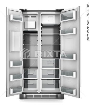 modern refrigerator with open doors isolated on white background 9256104