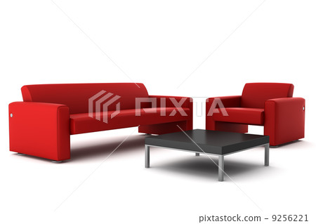 red sofa and armchair with table isolated on white background 9256221