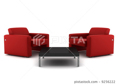 two red armchairs with table isolated on white background with clipping path 9256222