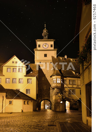 Night illuminated view of Rotenburg on Tauber. 9257468