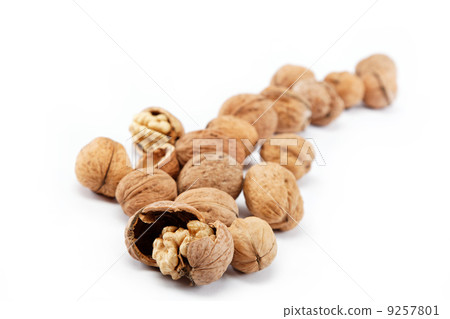Walnuts on a white background. 9257801
