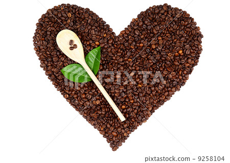 Heart made from coffee beans on white background. 9258104