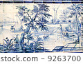 Panel of old blue tiles 9263700