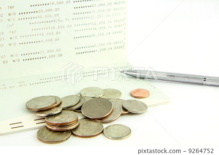 Coins on account passbook with pen ,Thai bath Coins on account passbook with pen ,Thai bath 9264752
