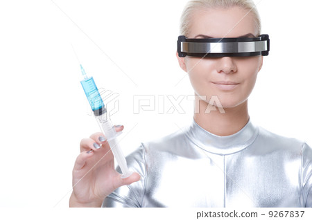Beautiful cyber woman with syringe .... Beautiful cyber woman with syringe .... 9267837