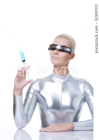Beautiful cyber woman with syringe .... Beautiful cyber woman with syringe .... 9269503