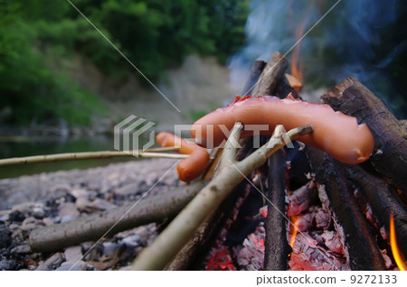 bbq sausage grilled campfire river 9272133