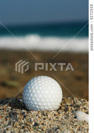 Golf Ball On The Beach, Ready To Be Hit In To The Ocean. 9272939