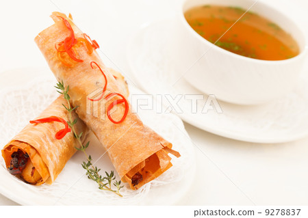 soup with stuffed fillo rolls soup with stuffed fillo rolls 9278837