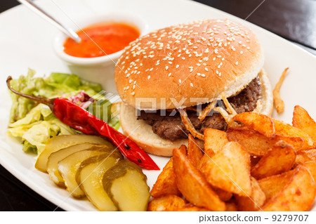 burger with mug of beer burger with mug of beer 9279707