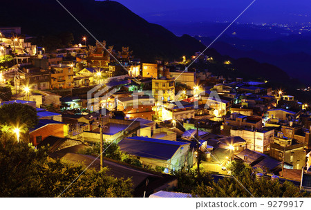 jiu fen village at night, in Taiwan jiu fen village at night, in Taiwan 9279917