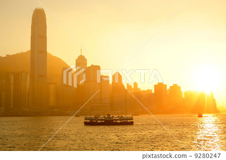 Hong Kong with heavy smog and sunlight 9280247