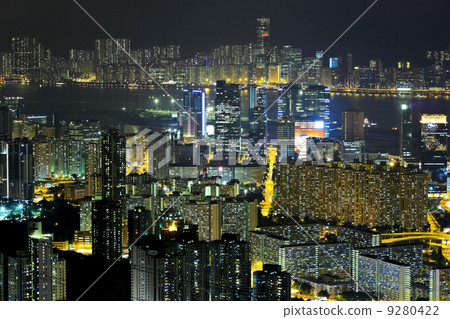 Hong Kong with crowded buildings at night 9280422