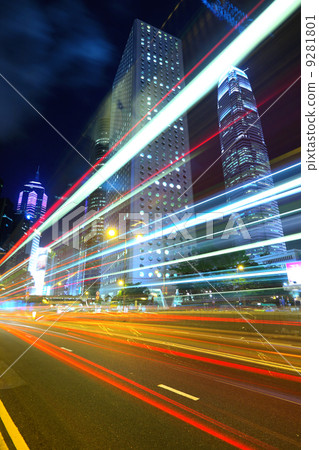 Hong Kong night view with car light Hong Kong night view with car light 9281801