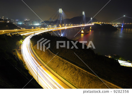 highway and Ting Kau bridge at night highway and Ting Kau bridge at night 9282356