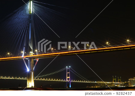 bridges in Hong Kong at night, Ting Kau Bridge and Tsing ma Bridge 9282437