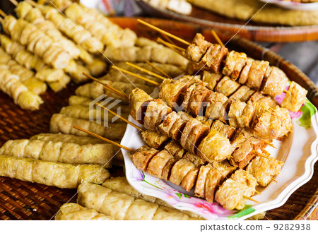 Grilled food on food market in Thailand 9282938