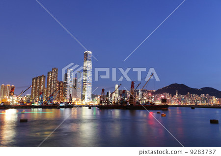 Hong Kong harbour with working ship Hong Kong harbour with working ship 9283737