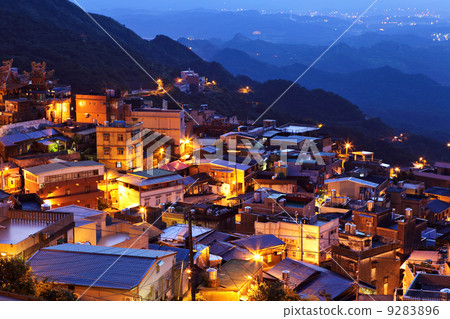 jiu fen village at night, in Taiwan jiu fen village at night, in Taiwan 9283896