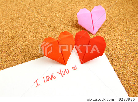 Origami paper hearts with message Origami paper hearts with message 9283956
