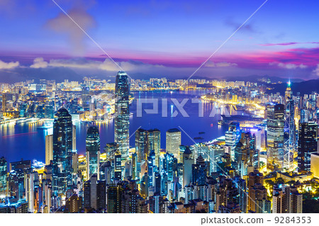 Hong Kong city skyline during sunrise 9284353