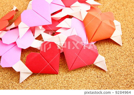 Origami colorful heart on corkboard Origami colorful heart on corkboard 9284964