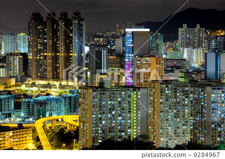 hong kong crowded building at night hong kong crowded building at night 9284967