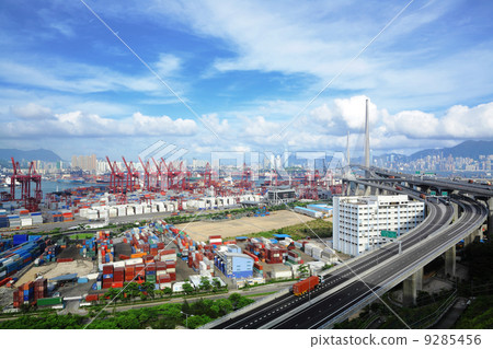 container terminal and stonecutter bridge in Hong Kong container terminal and stonecutter bridge in Hong Kong 9285456
