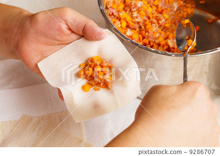 Wrapping of Chinese dumpling 9286707