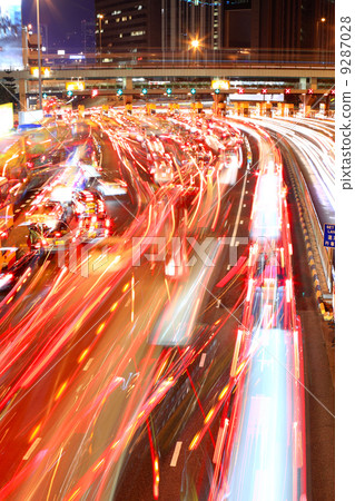 Traffic jam in Hong Kong at night 9287028