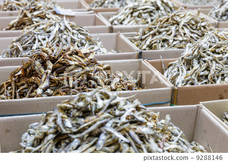 Dried small anchovy fish in the paper box 9288146