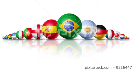 Soccer football balls group with teams flags Soccer football balls group with teams flags 9316447