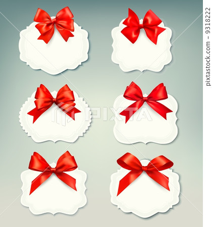 Set of beautiful retro labels with red gift bows with ribbons. V 9318222