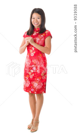Happy Chinese new year asian girl. Asian girl doing greeting 9319388