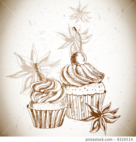 Vintage background with Cupcake and cinnamon Vintage background with Cupcake and cinnamon 9320514