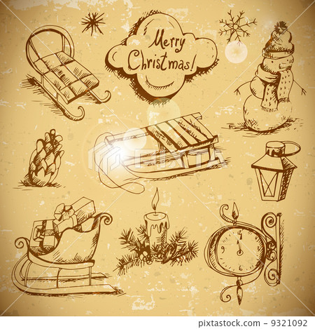 Hand-drawn New Year and Christmas set 9321092