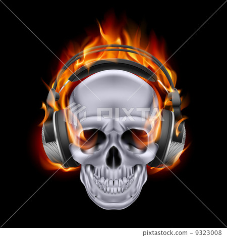 Flaming skull in headphones. Flaming skull in headphones. 9323008