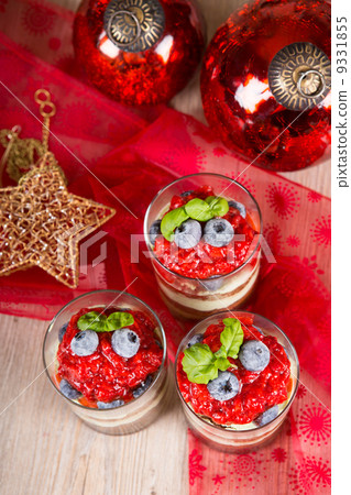 Christmas dessert. Sweet dessert tiramisu with strawberry, fresh Christmas dessert. Sweet dessert tiramisu with strawberry, fresh 9331855