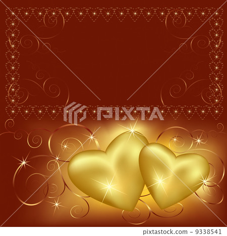 Background with two golden hearts. Place for text 9338541