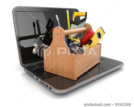 Online support. Laptop and toolbox. 9342308