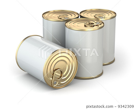 Food tin cans on white isolated background. 9342309