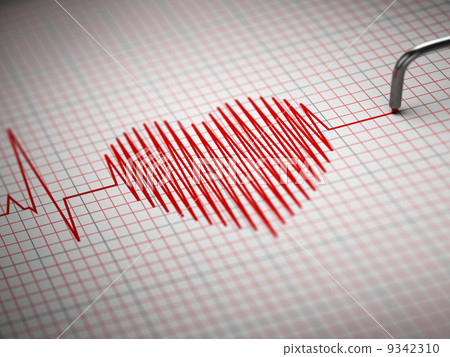 ECG. Electrocardiogram and heart  beat shape. 9342310