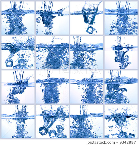 Collage water and ice cube splash 9342997