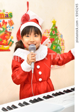 Santa Claus costume girls singing at the microphone 9343245