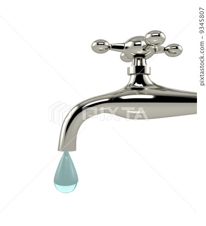 Dripping tap with drop on white background Dripping tap with drop on white background 9345807