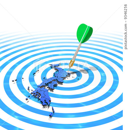 Arrow of darts on Japanese map of solar panel 9346256